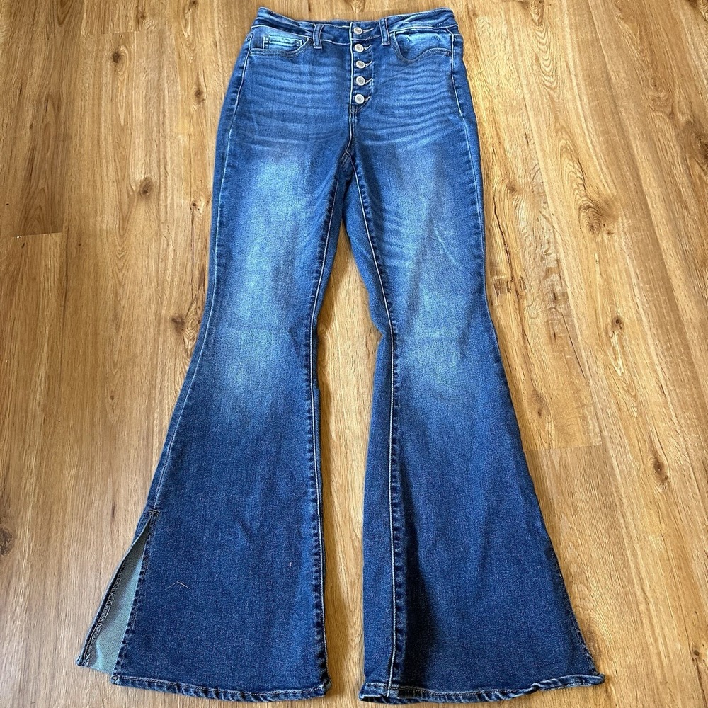 SO Button Fly Flare Leg Jeans Women's Size 9 Med Wash Blue Denim 29x31 Kendrick‎ - Picture 9 of 16
